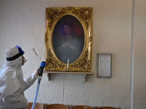 Members of Istanbul's Metropolitan Municipality disinfects the Surp Stephanos Armenian Church in Istanbul to prevent the spread of the COVID-19, the novel coronavirus on March 15, 2020. AFP