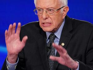 Democratic presidential hopeful Senator Bernie Sanders makes a point as he and former US vice president Joe Biden take part in the 11th Democratic Party 2020 presidential debate in a CNN Washington Bureau studio in Washington, DC on March 15, 2020. Mandel NGAN / AFP