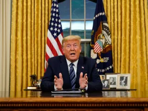 US President Donald Trump addresses the nation from the Oval Office about the widening Coronavirus crisis on March 11, 2020 in Washington, DC. President Trump said the US will suspend all travel from Europe - except the UK - for the next 30 days. Since December 2019, Coronavirus (COVID-19) has infected more than 109,000 people and killed more than 3,800 people in 105 countries. Doug Mills-Pool/Getty Images/AFP POOL / GETTY IMAGES NORTH AMERICA / AFP