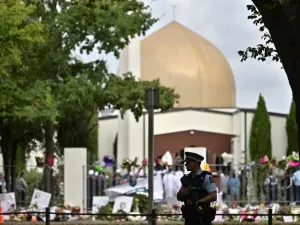 A policeman patrols as delegates and religious leaders wait to enter Al Noor Mosque in Christchurch on March 23, 2019. (File/AFP)