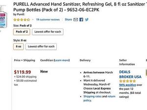 Amazon says it has banned 10,000 sellers attempting to price-gouge on bottles of hand sanitizer as stocks run low amid the coronavirus outbreak (Dailymail)