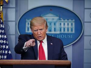 US President Donald Trump speaks during the daily briefing on the novel coronavirus, which causes COVID-19, in the Brady Briefing Room of the White House on April 22, 2020, in Washington, DC. MANDEL NGAN / AFP