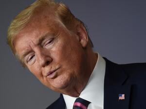 US President Donald Trump looks on during the daily briefing on the novel coronavirus, which causes COVID-19, in the Brady Briefing Room of the White House on April 24, 2020, in Washington, DC. Olivier DOULIERY / AFP