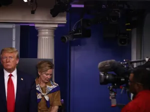White House coronavirus response coordinator Deborah Birx, and U.S. President Donald Trump participate in a briefing following a meeting of his coronavirus task force in the Brady Press Briefing Room at the White House on April 6, 2020 in Washington, DC. Infected with COVID-19, British Prime Minister Boris Johnson was admitted intensive care at a hospital in London Monday as the U.S. death toll surpassed 10,000. Chip Somodevilla/Getty Images/AFP CHIP SOMODEVILLA / GETTY IMAGES NORTH AMERICA / Getty Images v