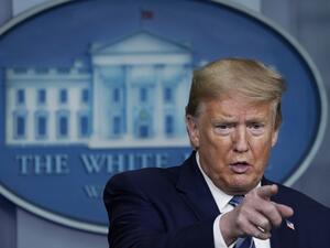 U.S. President Donald Trump speaks during the coronavirus daily briefing at the White House on April 21, 2020 in Washington, DC. Earlier in the day, the president met with New York Gov. Andrew Cuomo in the Oval Office to discuss COVID-19 testing. Drew Angerer/Getty Images/AFP Drew Angerer / GETTY IMAGES NORTH AMERICA / Getty Images via AFP