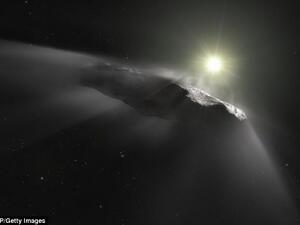 A cigar-shaped object was the first from outside the Milky Way to visit the solar system. The Oumuamua asteroid (artist's impression) floated through our star system in November 2017. AFP
