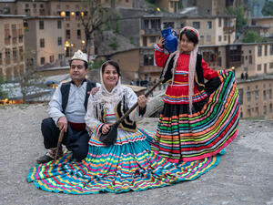 Iranian family in Persian traditional clothes at village of Masuleh in Gilan province (Shutterstock)