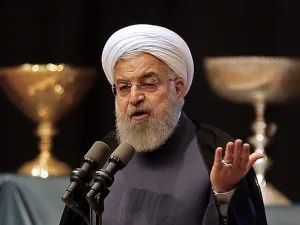 Iran's president Hassan Rouhani gives a speech in the city of Tabriz in the northwestern East-Azerbaijan province on April 25, 2018, (Atta Kenare/AFP)