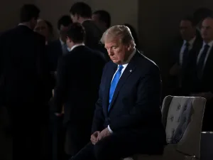 US President Donald Trump gestures during a commercial break of a Fox News virtual town hall "America Together: Returning to Work," event from the Lincoln Memorial in Washington, DC on May 3, 2020. Trump will answer questions submitted by viewers on Twitter, Facebook and Instagram. JIM WATSON / AFP
