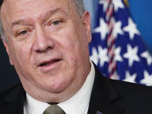 In this file photo US Secretary of State Mike Pompeo speaks during the daily briefing on the novel coronavirus, COVID-19, in the Brady Briefing Room at the White House on April 8, 2020, in Washington, DC. US Secretary of State Mike Pompeo welcomed a power-sharing deal signed Sunday by Afghan President Ashraf Ghani and his rival Abdullah Abdullah, pressing for a political settlement to end surging militant violence. "Secretary Pompeo congratulated the two leaders for reaching an agreement on inclusive govern