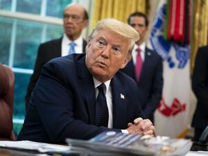 U.S. President Donald Trump receives a briefing on the 2020 hurricane season in the Oval Office May 28, 2020 in Washington, DC. Doug MIlls-Pool/Getty Images/AFP