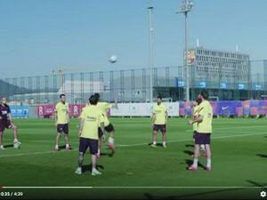 جانب من تدريبات برشلونة عبر يوتيوب