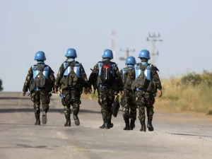 United Nations (UN) peacekeepers. (Photo credit should read MENAHEM KAHANA/AFP/Getty Images)