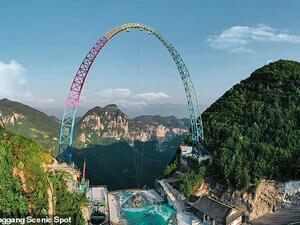 The ride in Chongqing, China, can catapult thrill-seekers over the cliff at a top speed of 80mph. (Yunyang Longgang Scenic Spot)