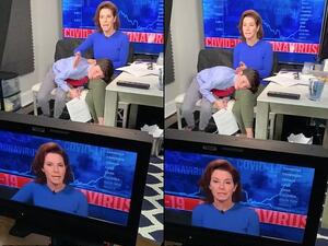 MSNBC anchor Stephanie Ruhle has taken multitasking to another level by delivering a live report while her son was secretly lying on her lap. (TwitterStephanie Ruhle)