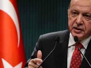 Turkish President Recep Tayyip Erdogan gestures as he delivers a speech following a cabinet meeting, in Ankara, on June 9, 2020. Adem ALTAN / AFP