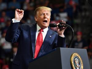 US President Donald Trump speaks during a campaign rally at the BOK Center on June 20, 2020 in Tulsa, Oklahoma. Hundreds of supporters lined up early for Donald Trump's first political rally in months, saying the risk of contracting COVID-19 in a big, packed arena would not keep them from hearing the president's campaign message. Nicholas Kamm / AFP