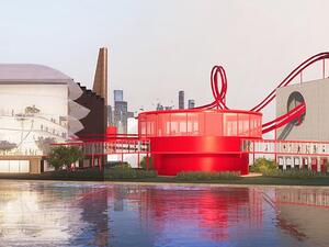 Tony’s Chocolonely has released a rendering for its Willy Wonka-esque factory in Zaanstad in the Netherlands. (Twitter)