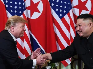 In this file photo taken on February 27, 2019 US President Donald Trump (L) shakes hands with North Korea's leader Kim Jong Un following a meeting at the Sofitel Legend Metropole hotel in Hanoi. The US pointman on North Korea voiced doubt June 29, 2020 that President Donald Trump and leader Kim Jong Un would meet again before US elections, although he held out hope for progress in nuclear negotiations. Saul LOEB / AFP