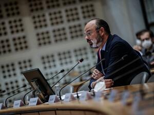 Former French prime minister and newly elected Mayor of Le Havre, Edouard Philippe, delivers a speech after his official election by the municipal council at the City Hall in Le Havre, northwestern France, on July 5, 2020. Sameer Al-DOUMY / AFP