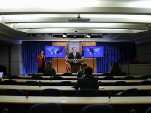 US Secretary of State Mike Pompeo speaks during a news conference at the State Department in Washington,DC on July 8, 2020. TOM BRENNER / POOL / AFP