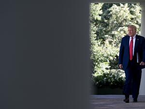 US President Donald Trump arrives to deliver a press conference in the Rose Garden of the White House in Washington, DC, on July 14, 2020. JIM WATSON / AFP