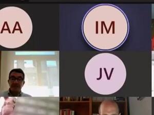 Mr Bustillo (bottom left) decided to take a shower during the meeting as he was in a rush to be elsewhere, but did not realise he failed to switch his camera off. He then came out of the shower to reveal his naked body and has since offered his resignation from the council (Twitter)