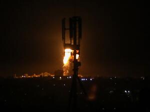 A ball of fire is seen following an Israeli airstrike on Rafah in the southern Gaza Strip early on August 3, 2020. (AFP)