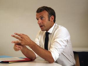 French President Emmanuel Macron speaks during a Defense Council video-conference on Niger at the Fort de Bregancon, southern France on August 11, 2020. Armed forces from Niger and France have been deployed to pursue the gunmen who killed seven aid workers, mostly French citizens, and a leading guide in a Niger giraffe park considered one of the safer places in the vast West African country. On August 9, 2020, gunmen on motorcycles killed eight people including a group of French aid workers as they visited 