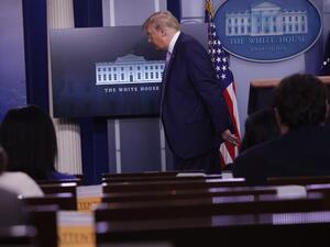 U.S. President Donald Trump walks away after a news conference in the James Brady Press BriefingÂ Room of the White House on August 5, 2020 in Washington, DC. ALEX WONG / GETTY IMAGES NORTH AMERICA / Getty Images via AFP