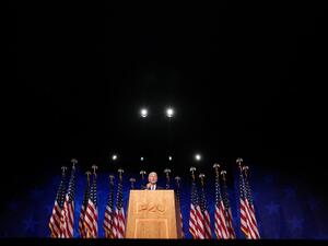  Democratic presidential nominee Joe Biden delivers his acceptance speech on the fourth night of the Democratic National Convention from the Chase Center on August 20, 2020 in Wilmington, Delaware. The convention, which was once expected to draw 50,000 people to Milwaukee, Wisconsin, is now taking place virtually due to the coronavirus pandemic. Win McNamee/Getty Images/AFP WIN MCNAMEE / GETTY IMAGES NORTH AMERICA / Getty Images via AFP