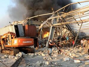 Lebanese firefighters work at the scene of an explosion in the Lebanese capital Beirut on August 4, 2020. (Photo | AFP)