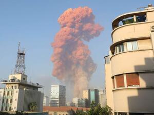 A picture shows the scene of an explosion in Beirut on August 4, 2020. - A large explosion rocked the Lebanese capital Beirut on Tuesday, an AFP correspondent said. The blast, which rattled entire buildings and broke glass, was felt in several parts of the city. Its exact location was unknown. (Photo by Anwar AMRO / AFP via Getty Images)