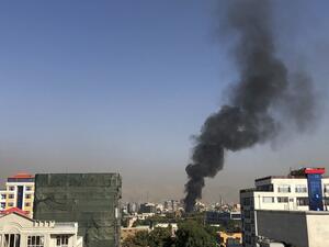 A smoke plume rises following an explosion targeting the convoy of Afghanistan's vice president Amrullah Saleh in Kabul on September 9, 2020. Najiba NOORI / AFP