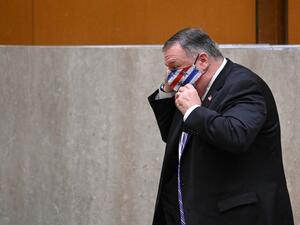 US Secretary of State Mike Pompeo departs after the third annual US-Qatar Strategic Dialogue at the State Department in Washington, DC on September 14, 2020. ERIN SCOTT / POOL / AFP