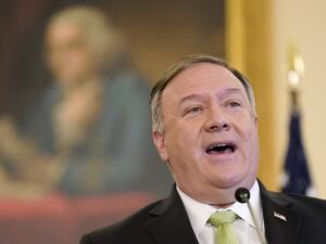 US Secretary of State Mike Pompeo speaks during a news conference to announce the Trump administration's restoration of sanctions on Iran, on September 21, 2020, at the US State Department in Washington,DC. The United States said Monday it was imposing sanctions on Iran's defense ministry and Venezuelan President Nicolas Maduro under a UN authority which is widely contested. "For nearly two years corrupt officials in Tehran have worked with the illegitimate regime in Venezuela to flout the UN arms embargo,"