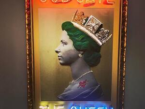 Artist Mark Sloper created the portrait of the 94-year-old with blue hair, a nose ring and a love heart tattoo. (Instagram)