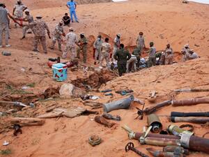 Military engineers of the UN-recognised Libyan Government of National Accord (GNA) prepare to dispose ammunition and explosives in the Libyan capital Tripoli on October 12, 2020. Mahmud TURKIA / AFP