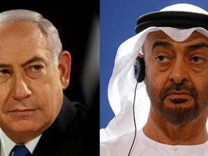 Abu Dhabi Crown Prince Mohammed bin Zayed, right, and Israeli Prime Minister Benjamin Netanyahu (AFP)