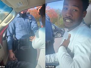 A black male passenger was arrested and forcibly removed from a vehicle after police stopped his girlfriend for allegedly speeding. (TikTok)