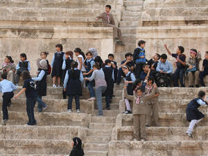 Jordan students visiting the antique Amphitheater in Amman, Jordan  (Shutterstock)	