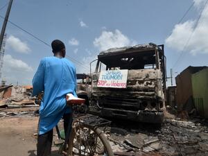 Ivory Coast is caught in a standoff after Ivorian President Alassane Ouattara won a third term by a landslide in October 31, 2020's vote, which was boycotted by the opposition claiming an "electoral coup" in a nation with a constitutional two-term presidential limit.  SIA KAMBOU / AFP