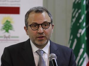 In this file photo taken on February 11, 2019, then-Lebanese Foreign Minister Gibran Bassil gives a press conference at the foreign ministry headquarters in the capital Beirut. The US Treasury announced sanctions against Lebanon's former energy and foreign affairs minister Gebran Bassil on November 6, 2020, accusing him of corruption involving billions of dollars that has left the economy in a shambles. The sanctions are the first against a high-ranking Christian ally of Hezbollah, a powerful Shiite movemen