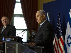 US Secretary of State Mike Pompeo, L, and Israeli Prime Minister Benjamin Netanyahu make a joint statement after meeting in Jerusalem on November 19, 2020. Maya Alleruzzo / POOL / AFP