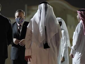 US Secretary of State Mike Pompeo prepares to board his plane at the Old Doha International airport in the Qatari capital Doha, on November 21, 2020. Pompeo met with negotiators from the Afghan government and the Taliban in Qatar, and will finish his tour with a stop in Saudi Arabia. Patrick Semansky / POOL / AFP