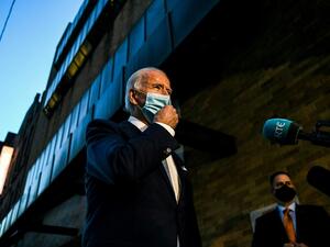 US President-elect Joe Biden talks to the media outside the Queen theatre after announcing the new members of his cabinet during an event in Wilmington, Delaware, on November 24, 2020. CHANDAN KHANNA / AFP