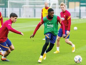 عثمان ديمبيلي خلال تدريبات برشلونة