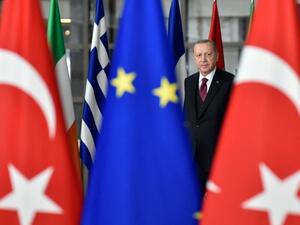 Turkish President Recep Tayyip Erdogan arrives before a meeting with European Commission President and EU Council President at the EU headquarters in Brussels on 9 March, 2020 [JOHN THYS/AFP via Getty Images]