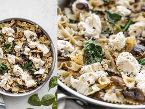 باستا الفطر والسبانخ مع الريكوتا