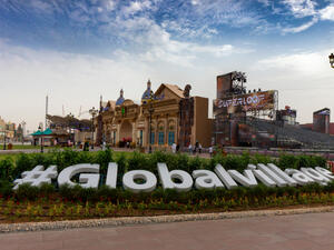 hashtag global village sign in the center of the village. (Shutterstock/ File Photo)
